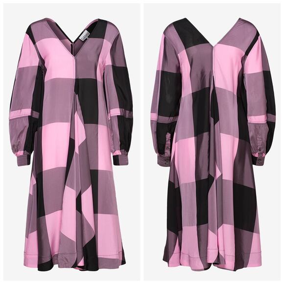 Ganni Check Midi Dress in Moonlite Mauve size 4 - Picture 8 of 15
